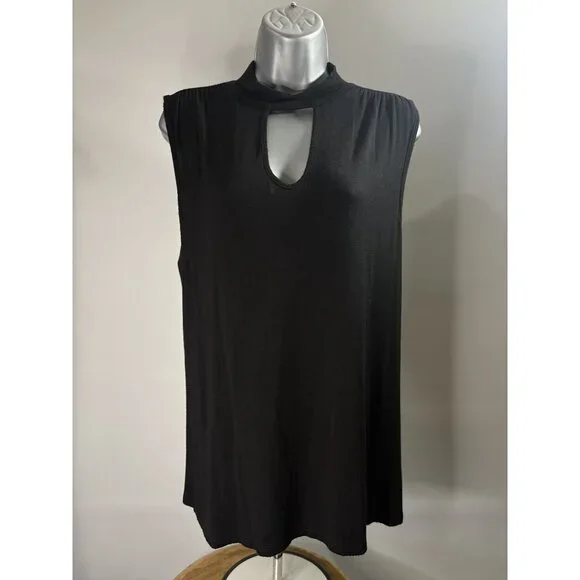 Jennifer Lopez Black Sleeveless Keyhole Neckline Choker Cut Top Tunic Collar Med - Picture 1 of 16
